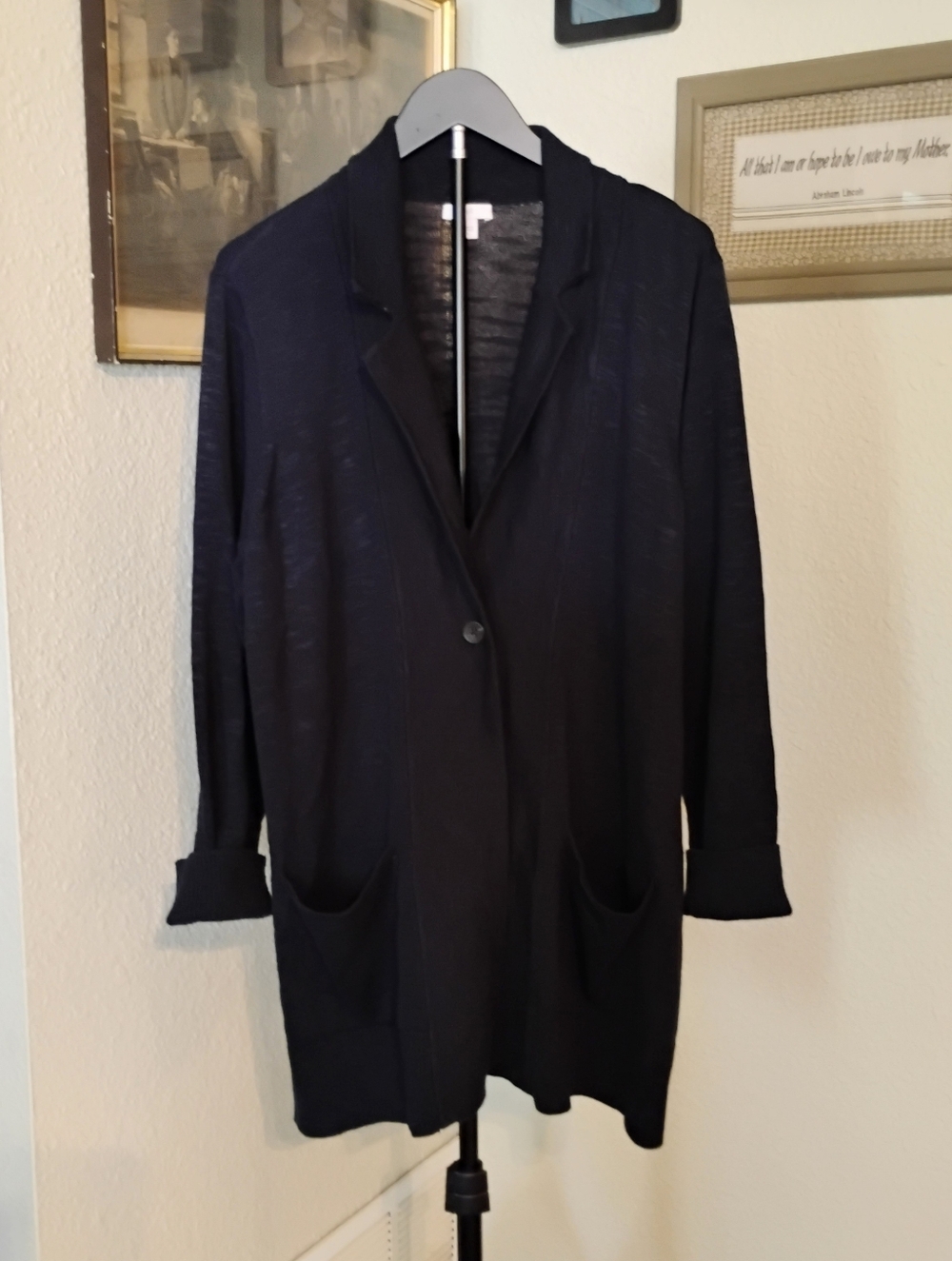 J Jill Women's Size Large Navy Blue One Button Cardigan Sweater